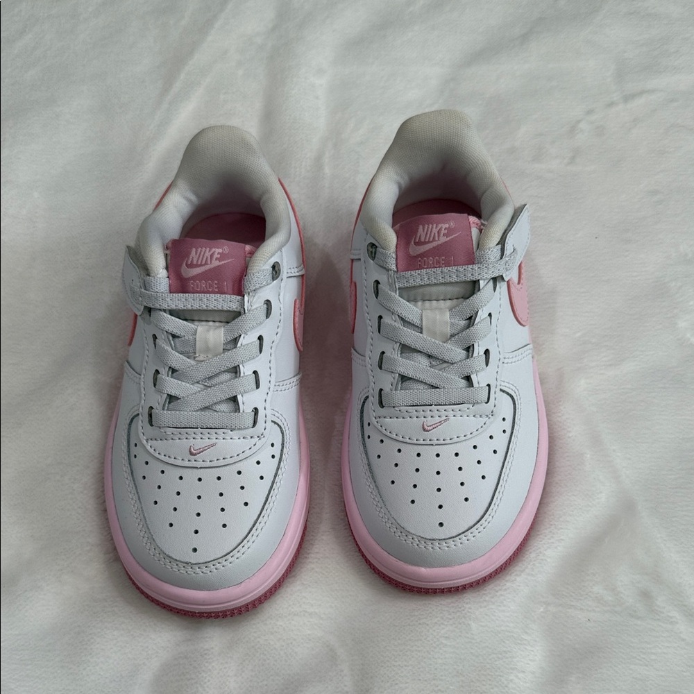 Nike Kids White & Pink Force-1 Low-Top Sneakers